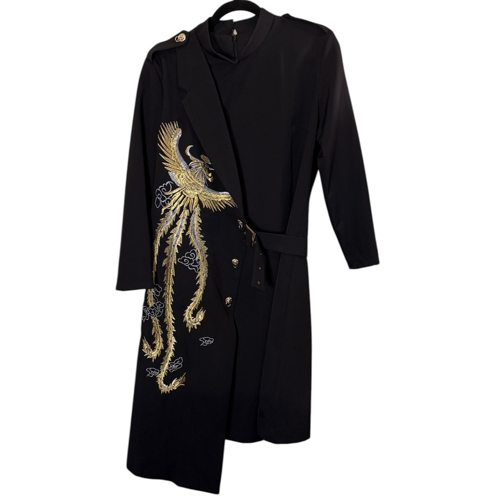 Women’s Embroidered Asian Inspired Long Sleeve Midi Dress sz XL